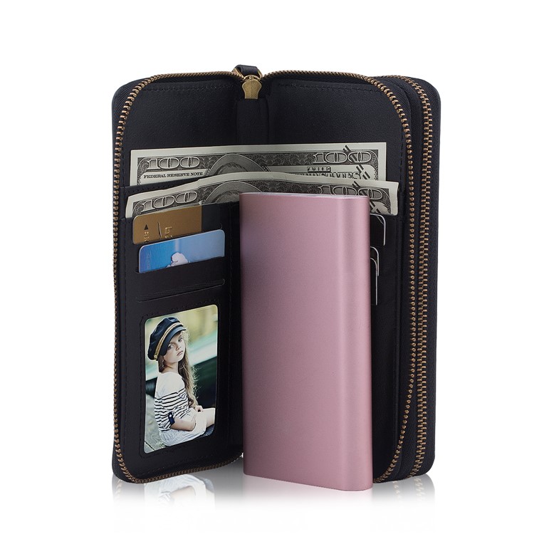 Retro Double Zipper Split Leather Wallet with Detachable TPU Cover for Samsung Galaxy Note9 N960 - Black-32