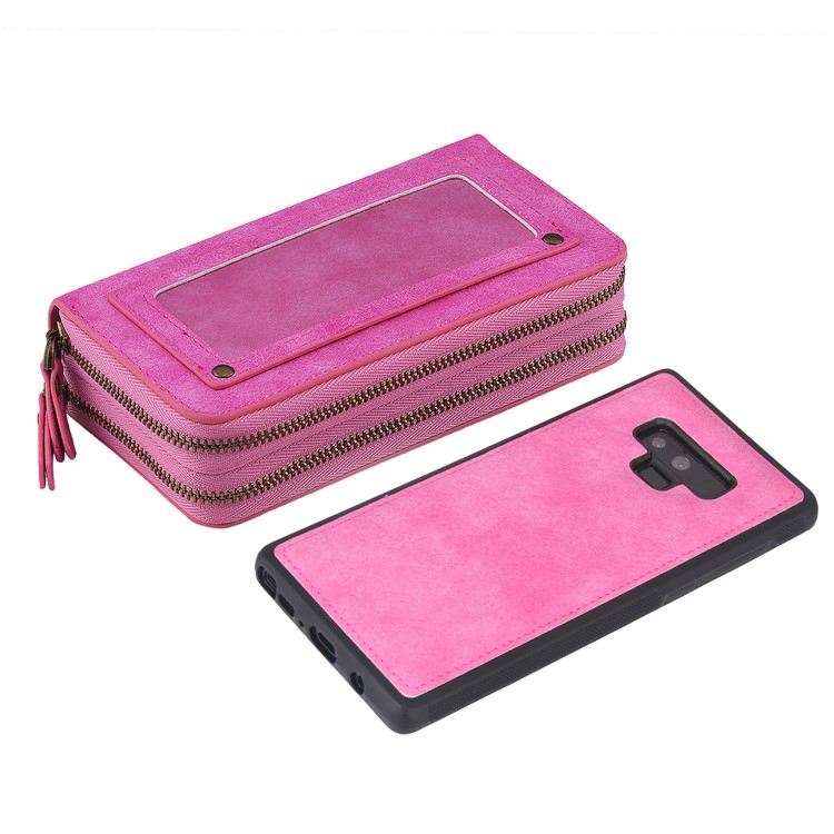 

Retro Zip Wallet Split Leather Cover + Removable TPU Case for Samsung Galaxy Note9 N960 - Rose