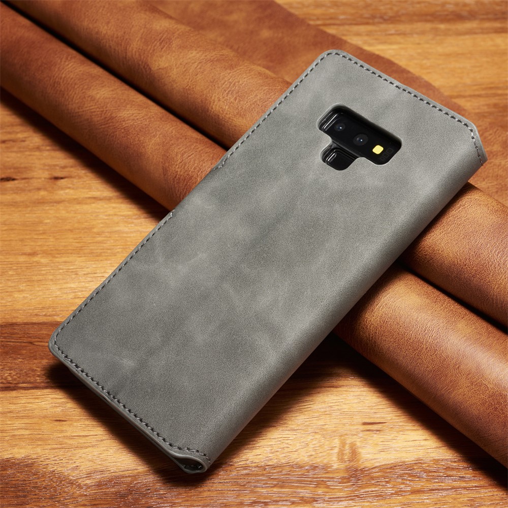 DG.MING Retro Style Wallet Leather Stand Case for Samsung Galaxy Note9 SM-N960 - Grey-2