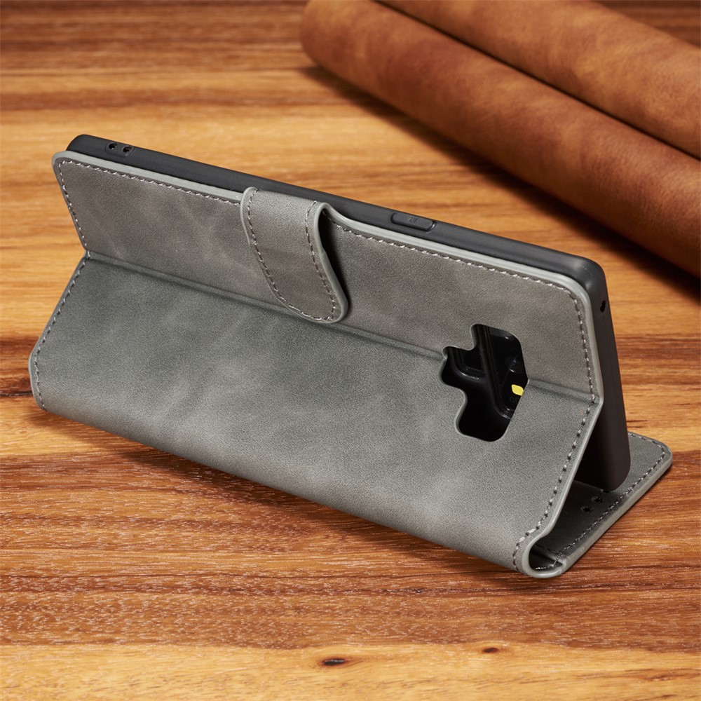 DG.MING Retro Style Wallet Leather Stand Case for Samsung Galaxy Note9 SM-N960 - Grey-3