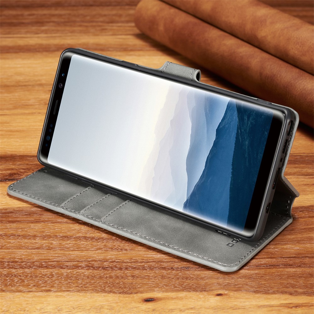 DG.MING Retro Style Wallet Leather Stand Case for Samsung Galaxy Note9 SM-N960 - Grey-4