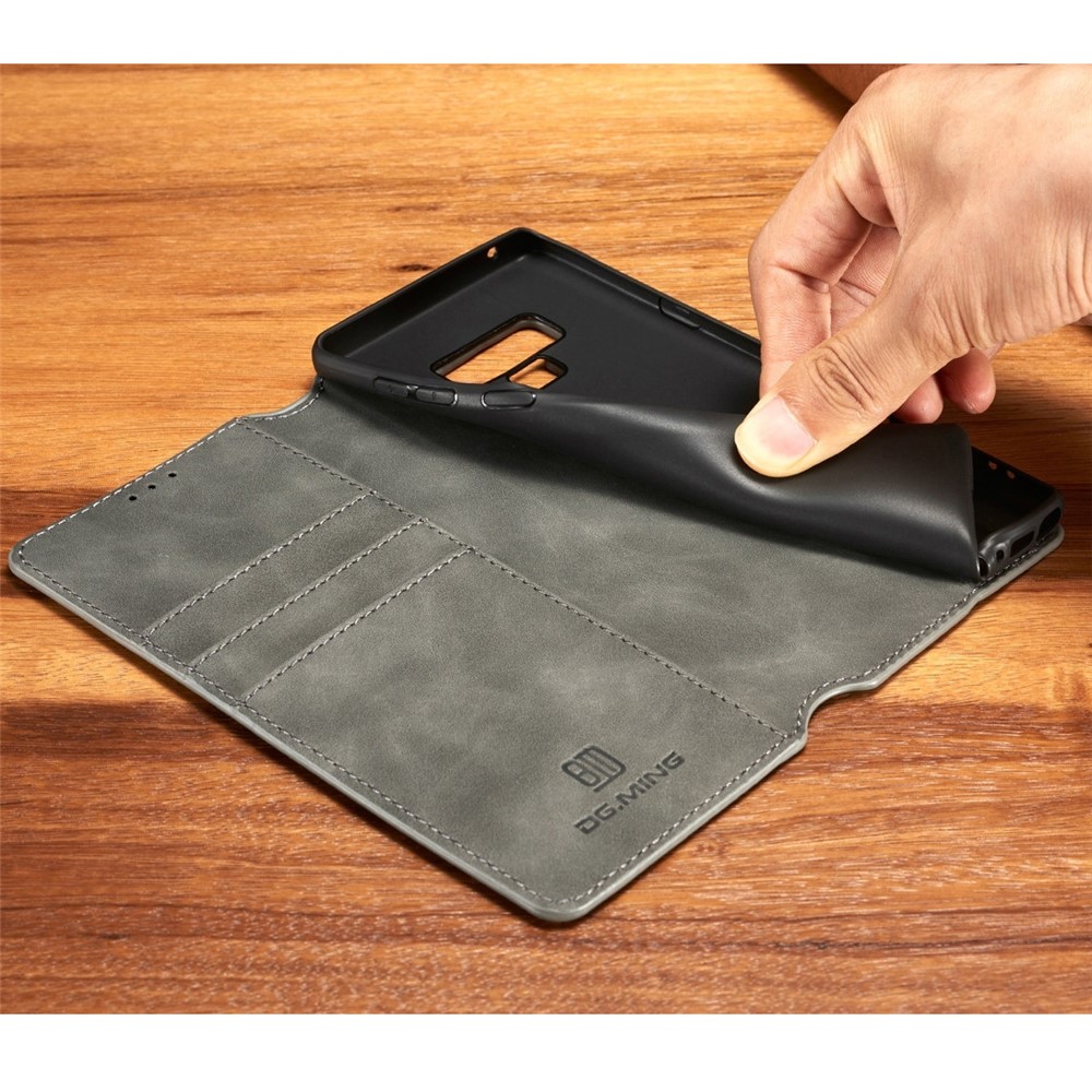 DG.MING Retro Style Wallet Leather Stand Case for Samsung Galaxy Note9 SM-N960 - Grey-5