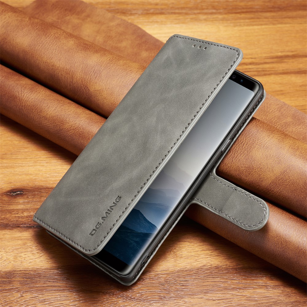 DG.MING Retro Style Wallet Leather Stand Case for Samsung Galaxy Note9 SM-N960 - Grey-7