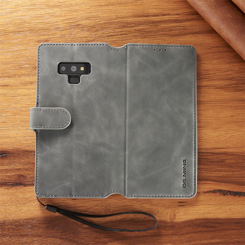 DG.MING Retro Style Wallet Leather Stand Case for Samsung Galaxy Note9 SM-N960 - Grey-8