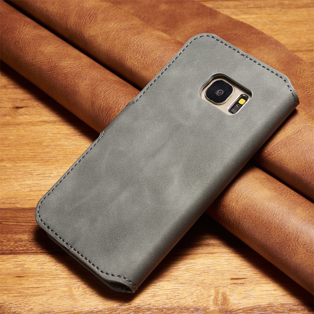 DG.MING Retro Style Wallet Leather Stand Case for Samsung Galaxy S7 SM-G930 - Grey-2