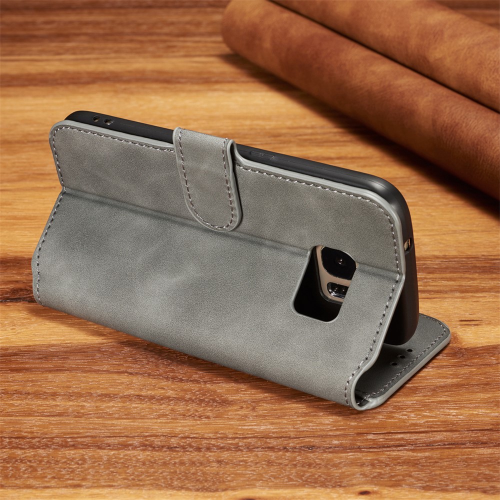 DG.MING Retro Style Wallet Leather Stand Case for Samsung Galaxy S7 SM-G930 - Grey-3