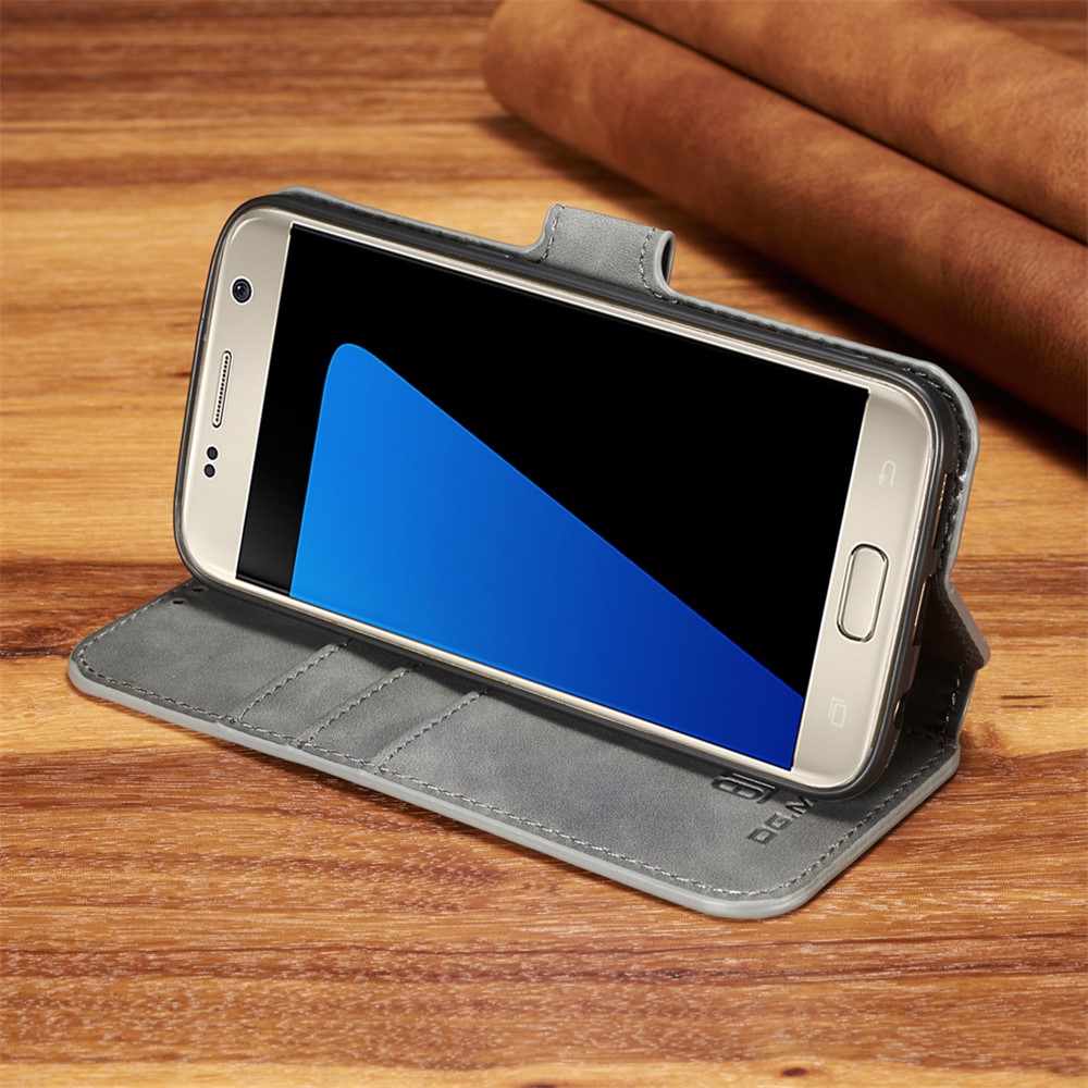 DG.MING Retro Style Wallet Leather Stand Case for Samsung Galaxy S7 SM-G930 - Grey-4