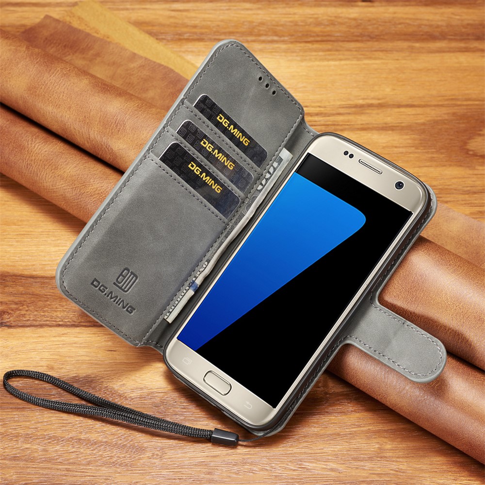 DG.MING Retro Style Wallet Leather Stand Case for Samsung Galaxy S7 SM-G930 - Grey-6