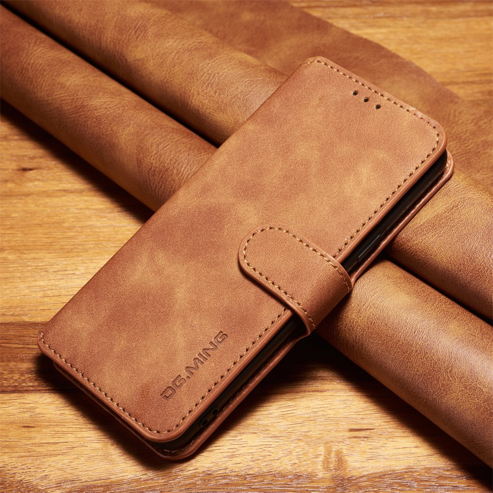 DG.MING Retro Style Magnetic Leather Stand Cover for Samsung Galaxy S9 SM-G960 - Brown