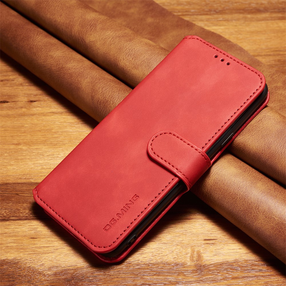 DG.MING Retro Style Cell Phone Leather Wallet Case for Samsung Galaxy S9+ SM-G965 - Red