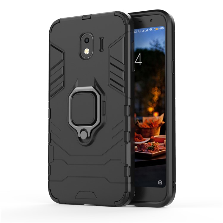 Finger Ring Kickstand PC + TPU Hybrid Phone Case for Samsung Galaxy J4 (2018) - Black-2