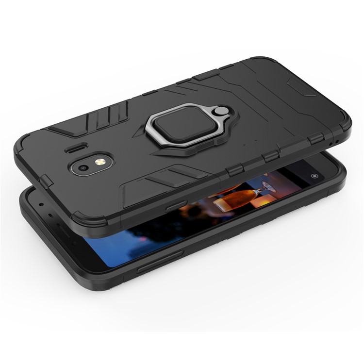 Finger Ring Kickstand PC + TPU Hybrid Phone Case for Samsung Galaxy J4 (2018) - Black-4
