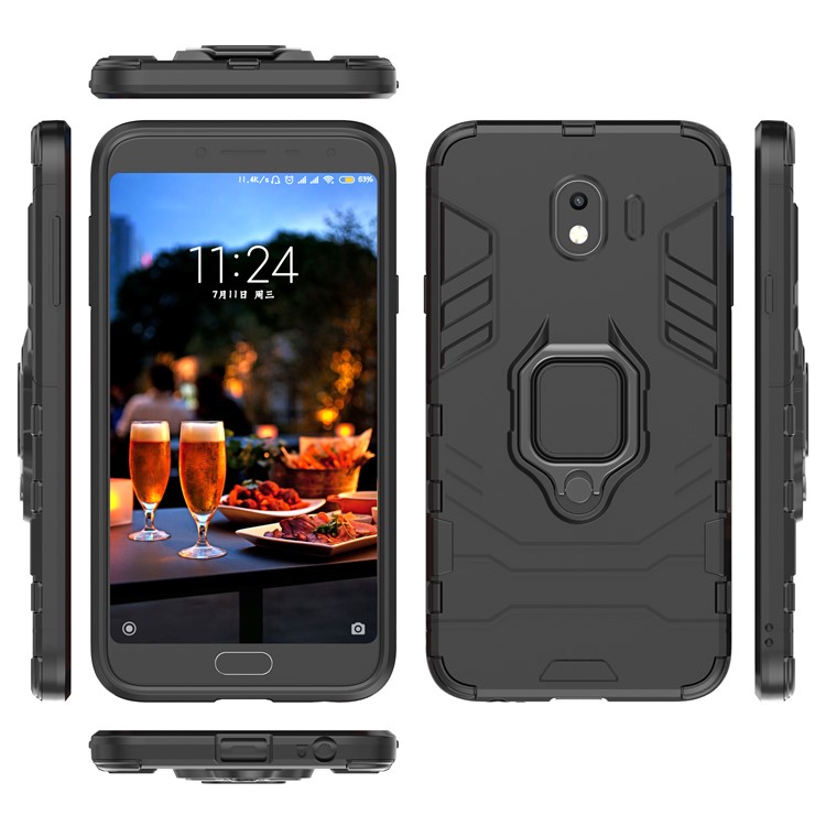 Finger Ring Kickstand PC + TPU Hybrid Phone Case for Samsung Galaxy J4 (2018) - Black-7