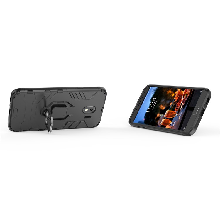Finger Ring Kickstand PC + TPU Hybrid Phone Case for Samsung Galaxy J4 (2018) - Black-8