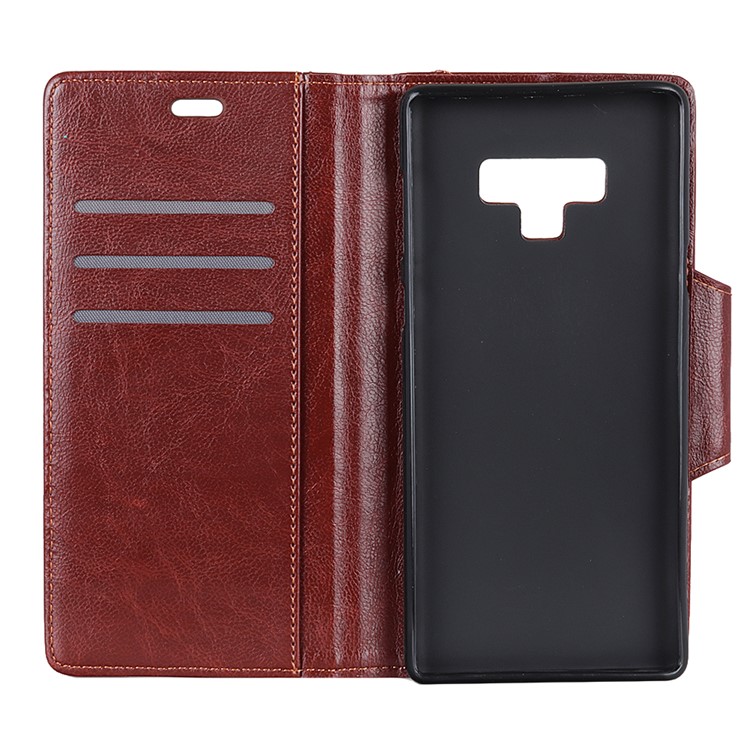 Glossy PU Leather Wallet Cell Phone Casing for Samsung Galaxy Note9 N960 - Brown-6