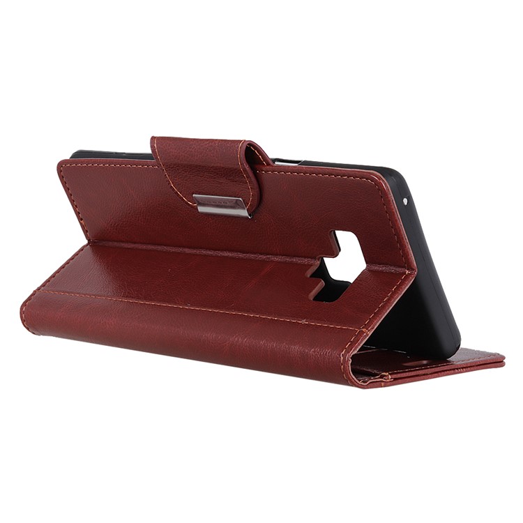 Glossy PU Leather Wallet Cell Phone Casing for Samsung Galaxy Note9 N960 - Brown-7
