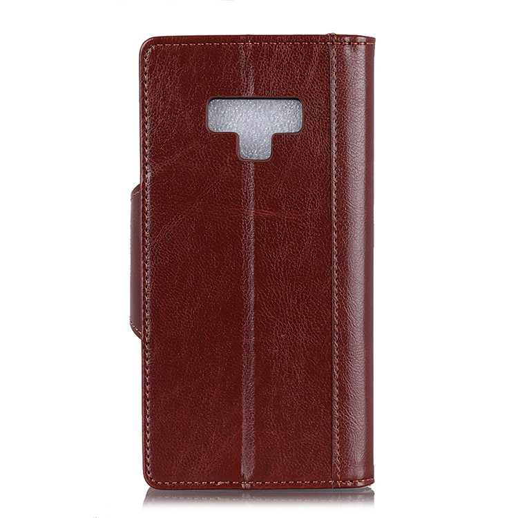 Glossy PU Leather Wallet Cell Phone Casing for Samsung Galaxy Note9 N960 - Brown-8