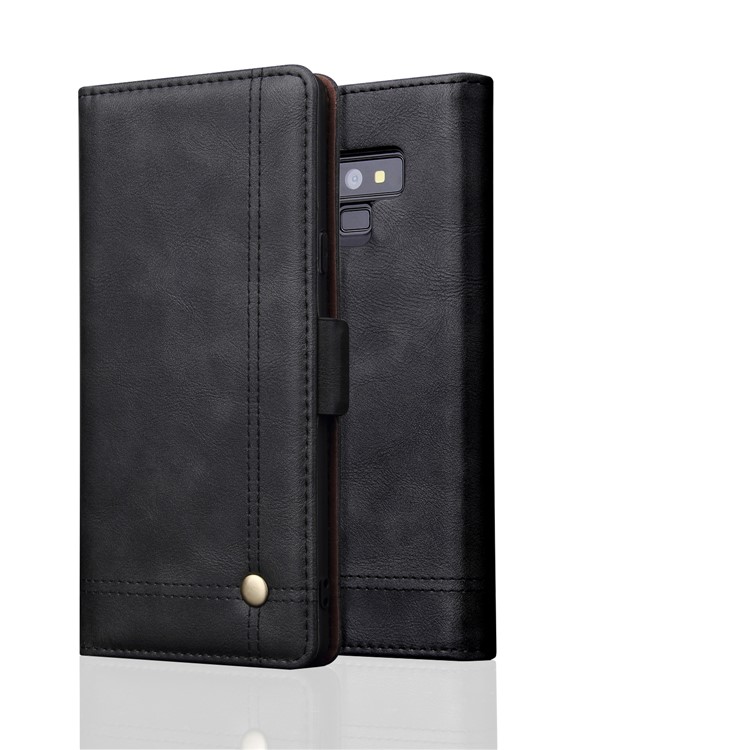 Retro Style Crazy Horse Leather Wallet Case for Samsung Galaxy Note9 SM-N960 - Black-1