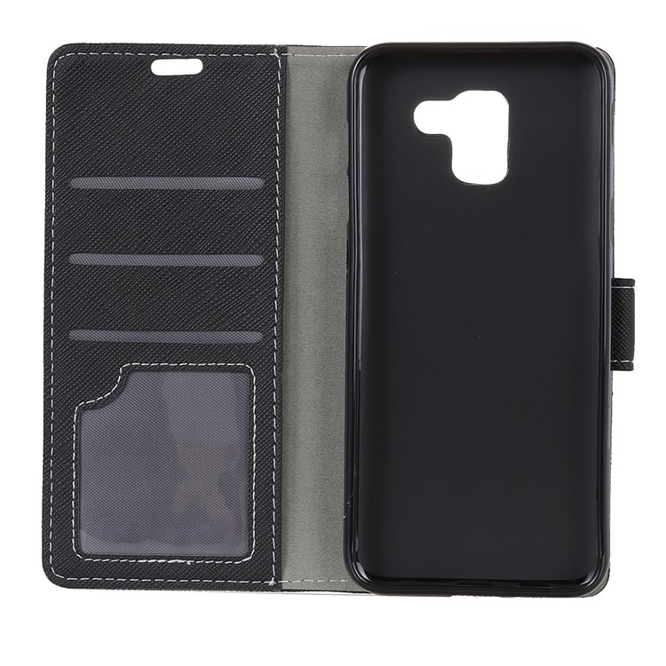 For Samsung Galaxy J6+ Cross Texture Wallet Leather Stand Case - Black-6
