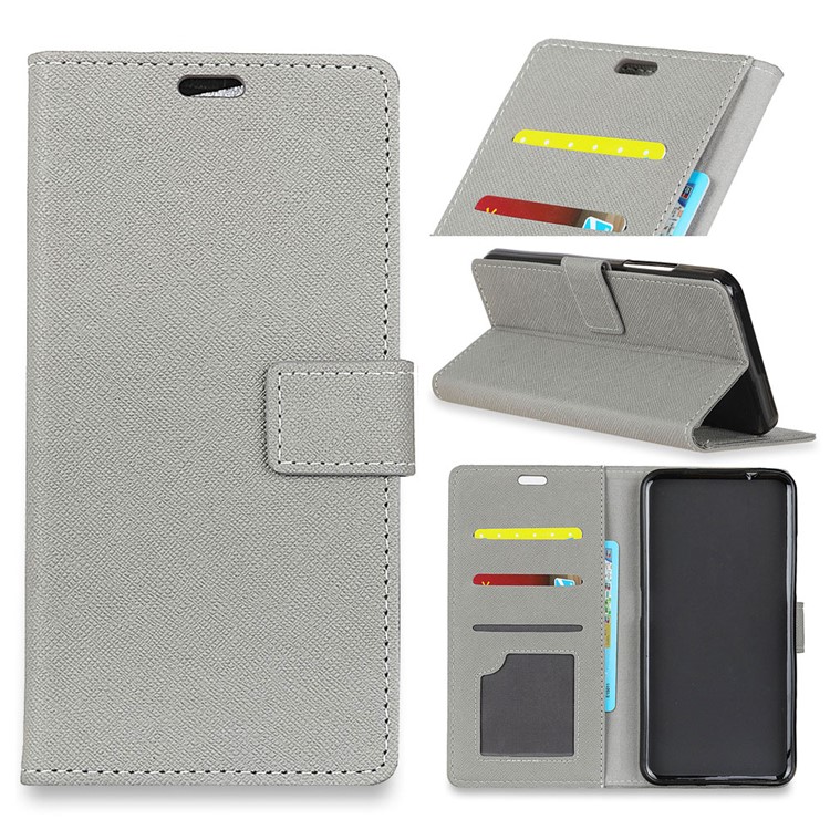 

For Samsung Galaxy J6 Plus Cross Texture Wallet Leather Stand Cover - Grey, Galaxy J6+