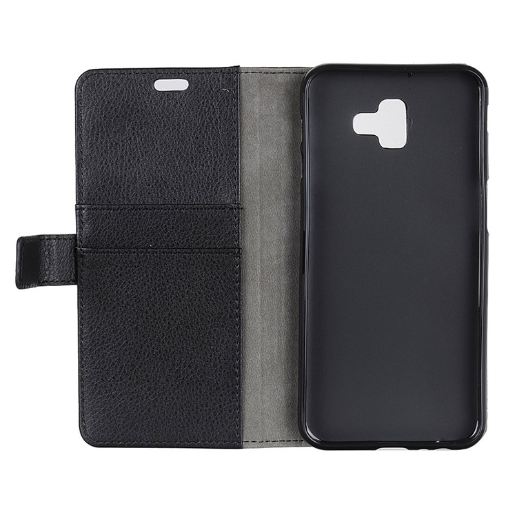 Leather Case for Samsung Galaxy J6+, Litchi Skin | Wallet | Stand - Black-4