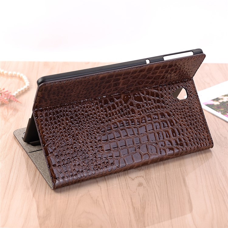 Crocodile Texture PU Leather Auto-wake/sleep Wallet Tablet Casing Accessory for Samsung Galaxy Tab S4 10.5 - Brown-7