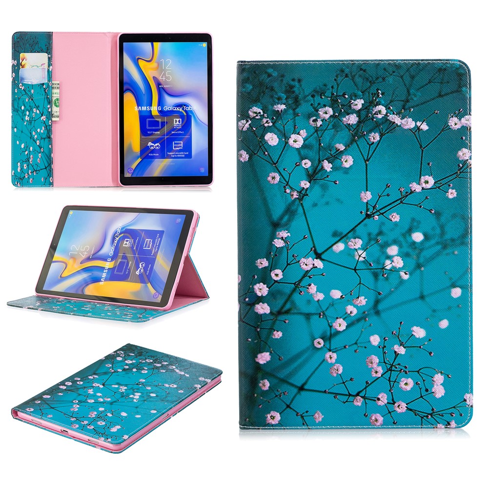 Pattern Printing PU Leather Tablet Shell for Samsung Galaxy Tab A 10.5 (2018) T590 T595 - Tree with Flowers-1