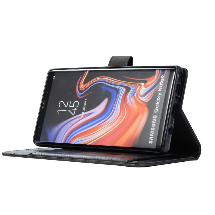Retro Style Leather Case for Samsung Galaxy Note9 N960 Crackled Texture Wallet Stand Protection Phone Cover - Black-5