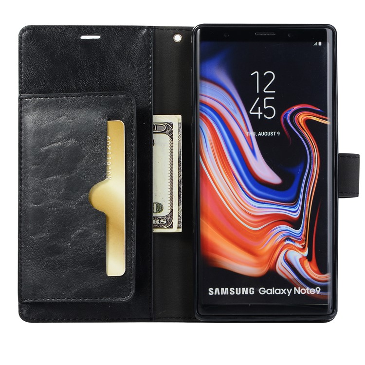 Retro Style Leather Case for Samsung Galaxy Note9 N960 Crackled Texture Wallet Stand Protection Phone Cover - Black-6