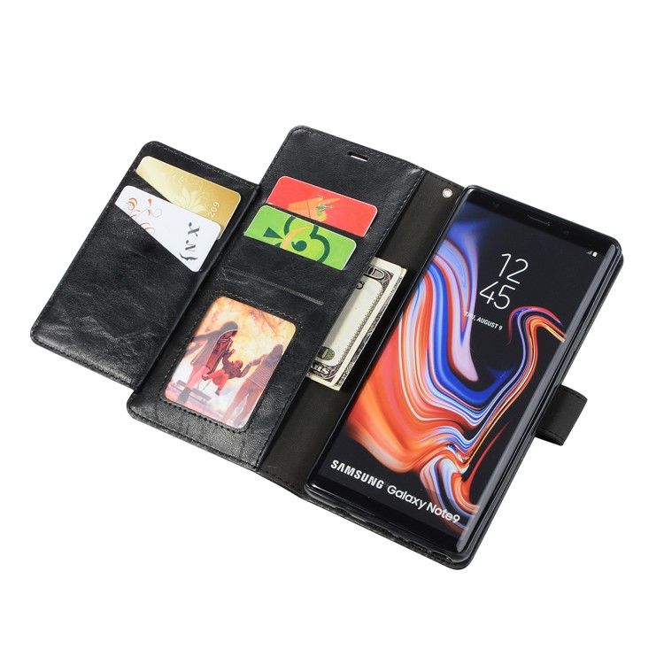 Retro Style Leather Case for Samsung Galaxy Note9 N960 Crackled Texture Wallet Stand Protection Phone Cover - Black-7