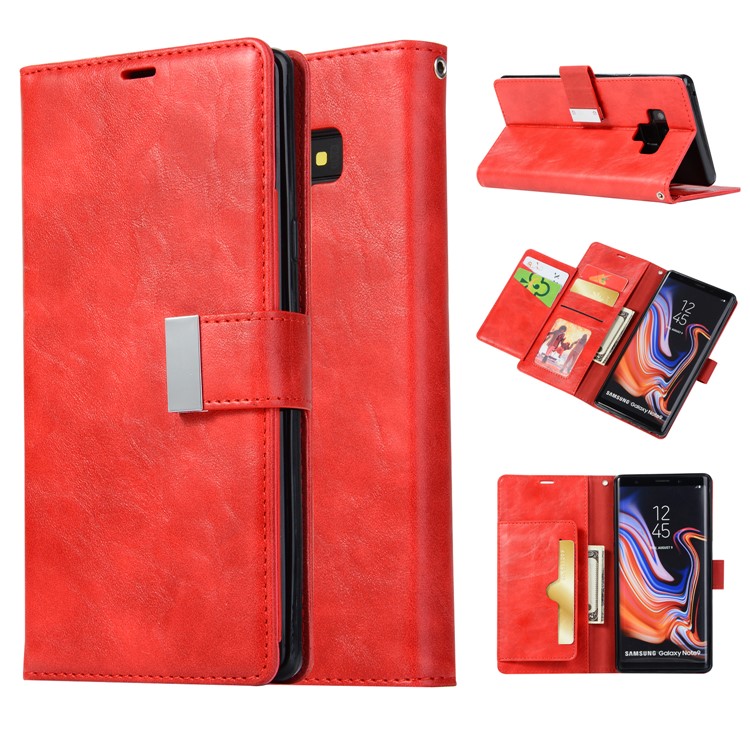 

Leather Case for Samsung Galaxy Note9 N960 Retro Style Crackled Texture Phone Cover with Wallet Stand - Red