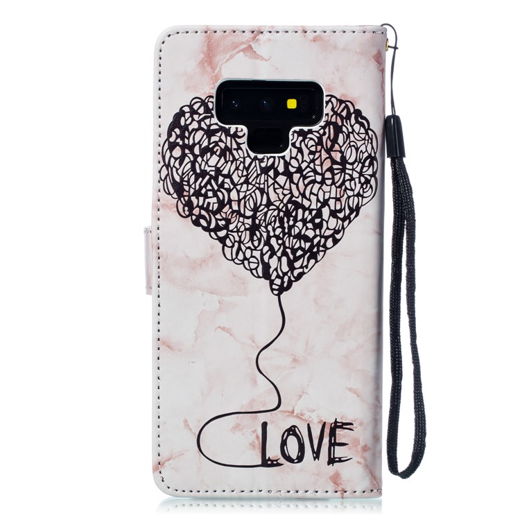 Imprinted Lover Heart Marble Pattern Flip Case for Samsung Galaxy Note9 Stand Wallet Leather Mobile Phone Shell - Pink-3