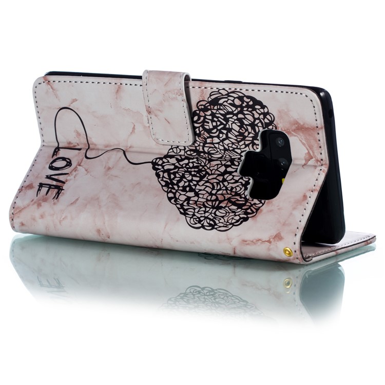 Imprinted Lover Heart Marble Pattern Flip Case for Samsung Galaxy Note9 Stand Wallet Leather Mobile Phone Shell - Pink-4