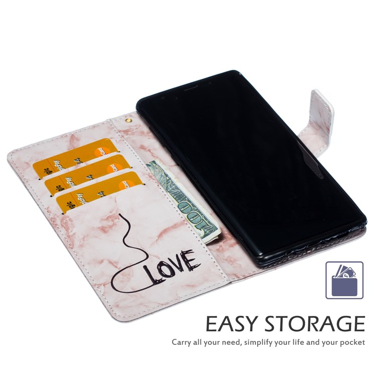 Imprinted Lover Heart Marble Pattern Flip Case for Samsung Galaxy Note9 Stand Wallet Leather Mobile Phone Shell - Pink-8