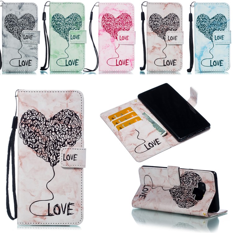 Imprinted Lover Heart Marble Pattern Flip Case for Samsung Galaxy Note9 Stand Wallet Leather Mobile Phone Shell - Pink-9