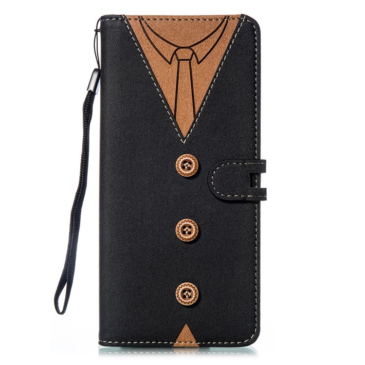 Splicing Bi-color Necktie Pattern Button Decor PU Leather Wallet Mobile Case for Samsung Galaxy Note9 N960 - Black-2