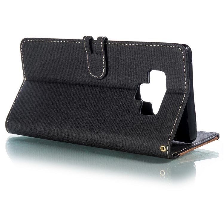 Splicing Bi-color Necktie Pattern Button Decor PU Leather Wallet Mobile Case for Samsung Galaxy Note9 N960 - Black-5