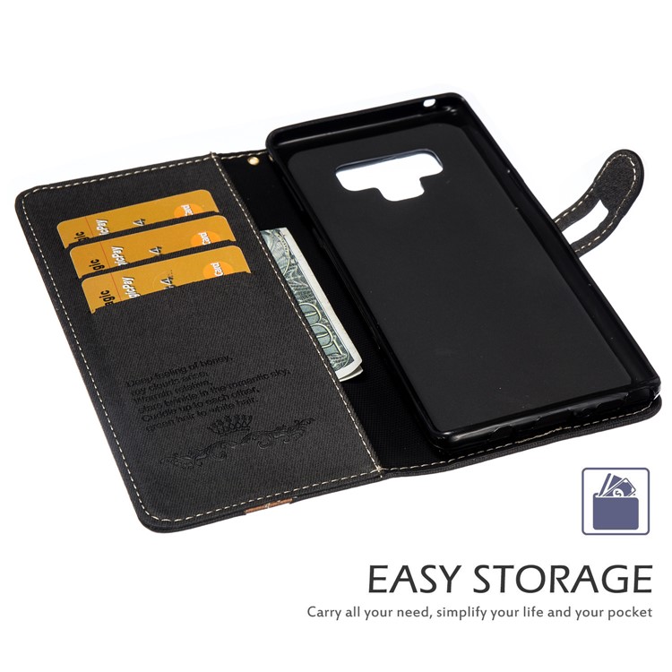 Splicing Bi-color Necktie Pattern Button Decor PU Leather Wallet Mobile Case for Samsung Galaxy Note9 N960 - Black-6