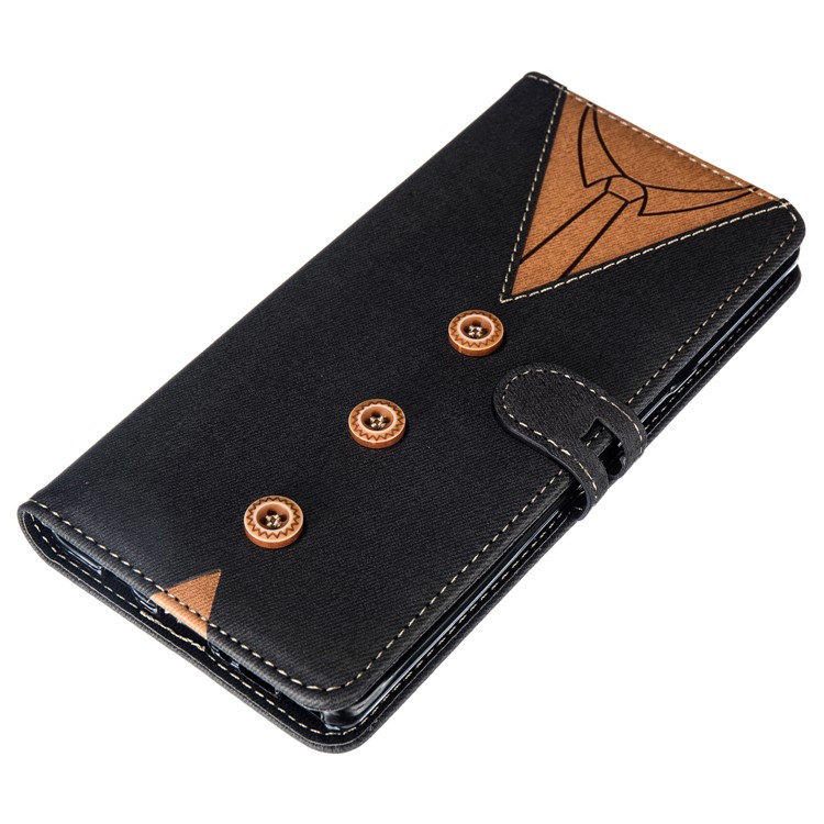 Splicing Bi-color Necktie Pattern Button Decor PU Leather Wallet Mobile Case for Samsung Galaxy Note9 N960 - Black-7