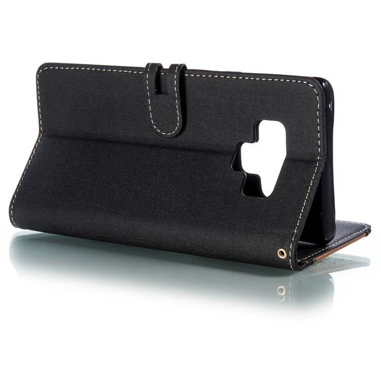 Splicing Bi-color Bowknot Pattern Button Decor PU Leather Wallet Phone Case for Samsung Galaxy Note9 N960 - Black-2