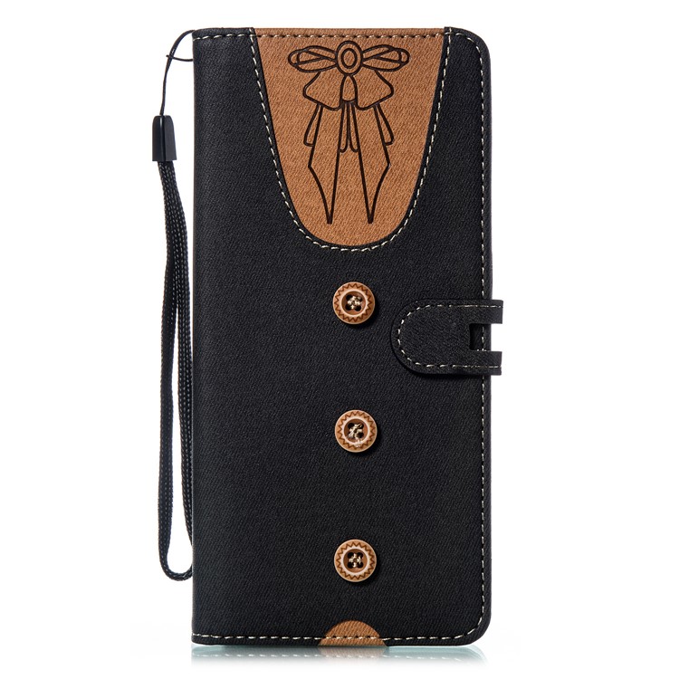 Splicing Bi-color Bowknot Pattern Button Decor PU Leather Wallet Phone Case for Samsung Galaxy Note9 N960 - Black-3
