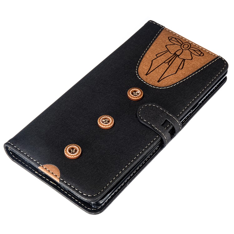 Splicing Bi-color Bowknot Pattern Button Decor PU Leather Wallet Phone Case for Samsung Galaxy Note9 N960 - Black-7