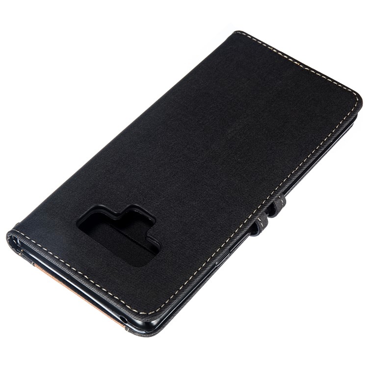Splicing Bi-color Bowknot Pattern Button Decor PU Leather Wallet Phone Case for Samsung Galaxy Note9 N960 - Black-8