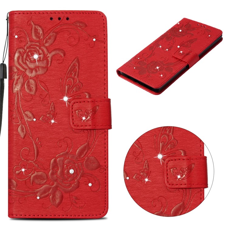 

Butterfly Flower Rhinestone Leather Wallet Case Cover for Samsung Galaxy Note9 SM-N960 - Red
