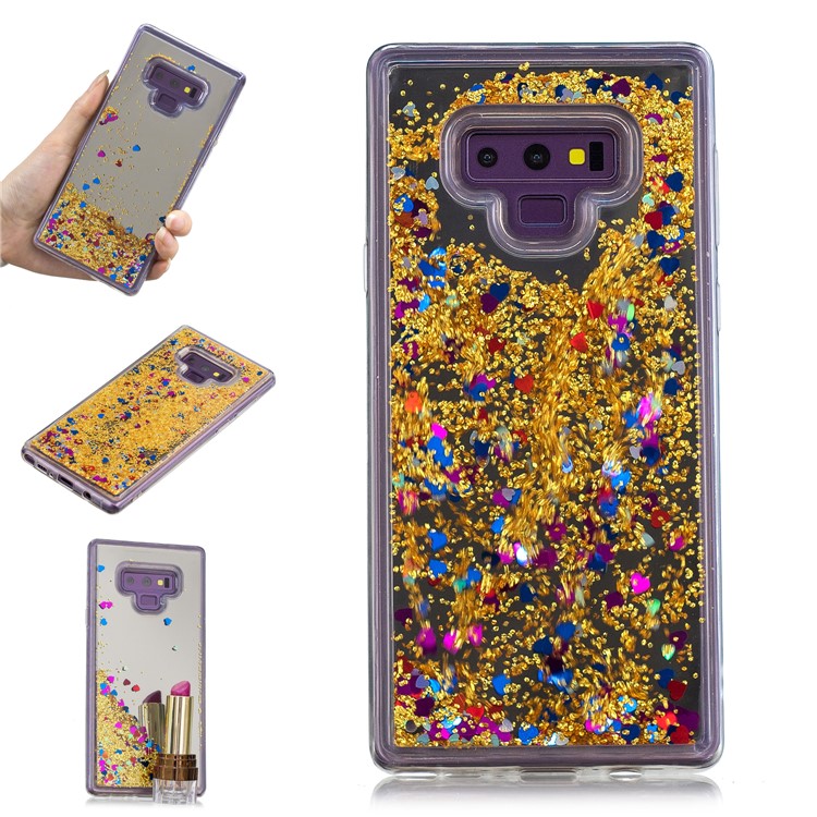 Блеск плавающий quicksand зеркало поверхность tpu оболочка для samsung galaxy note9 n960 - золото