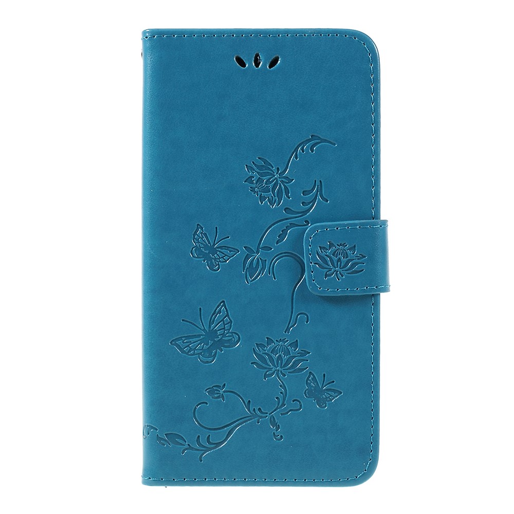 Impressão Carteira De Flor Magnética PU Couro Shell Para Samsung Galaxy A7 (2018) - Azul-1