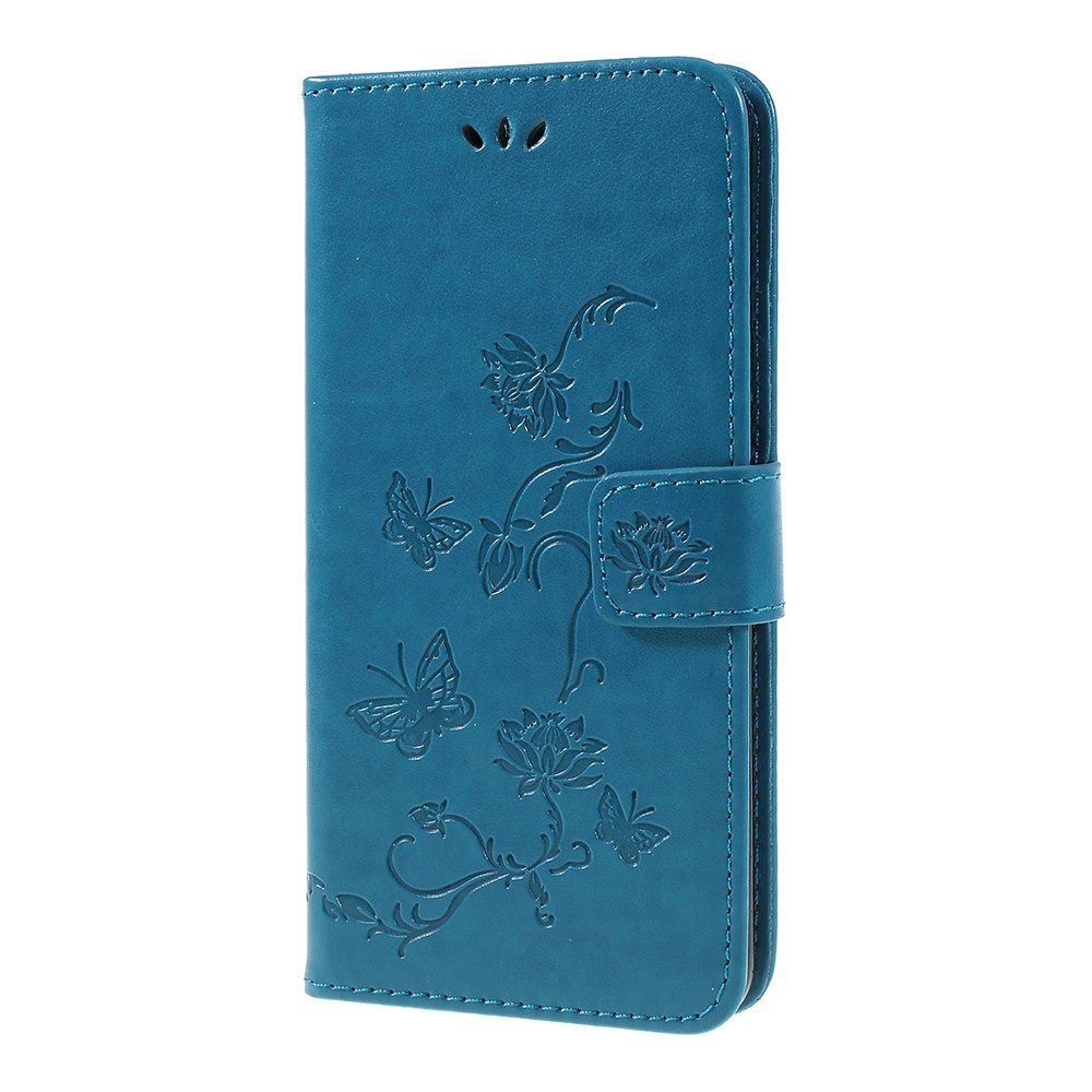 Impressão Carteira De Flor Magnética PU Couro Shell Para Samsung Galaxy A7 (2018) - Azul-2