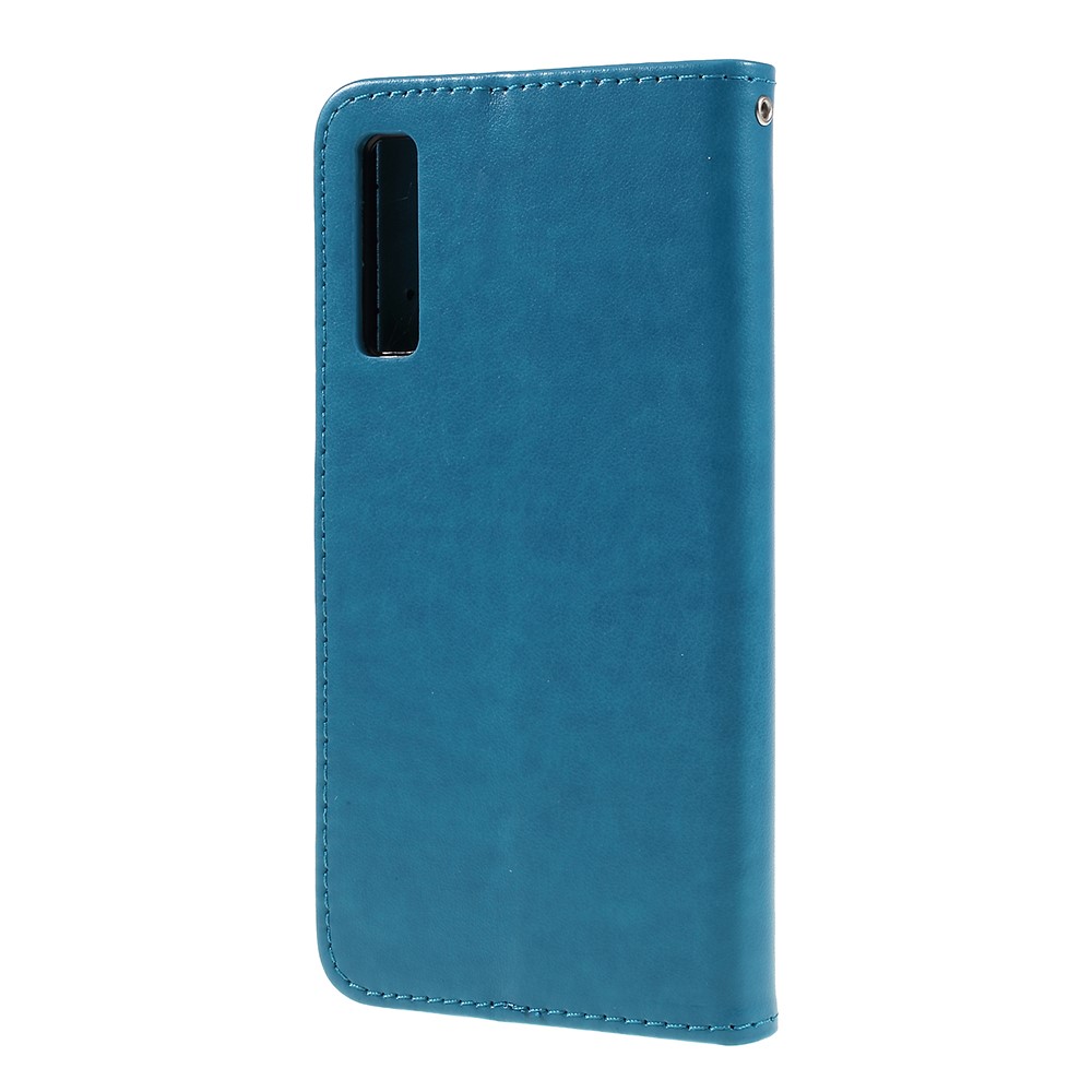 Impressão Carteira De Flor Magnética PU Couro Shell Para Samsung Galaxy A7 (2018) - Azul-3