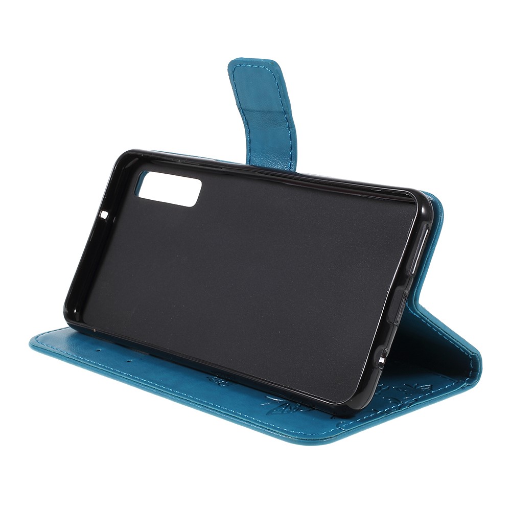 Impressão Carteira De Flor Magnética PU Couro Shell Para Samsung Galaxy A7 (2018) - Azul-4