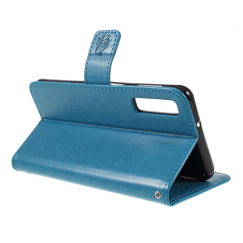 Impressão Carteira De Flor Magnética PU Couro Shell Para Samsung Galaxy A7 (2018) - Azul-5
